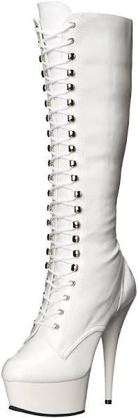 Pleaser DELIGHT-2023 White Stretch Patent/White Knee Boot Size 11