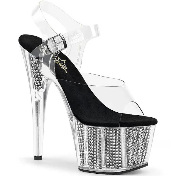 Pleaser ADORE-708SRS Clear/Black SRS Platform Sandal Size 6