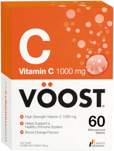 Voost Effervescent Vitamin C 1000mg 60 Pack Blood Orange