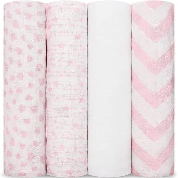 Comfy Cubs Muslin Swaddle Blankets Neutral Receiving Blanket Swaddling, Wrap For Boys and Girls, Baby Essentials, Registry & Gift (Pink)