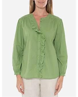 David Jones Jump Button Through Ruffle Shirt in Chartreuse, Size 10 AU