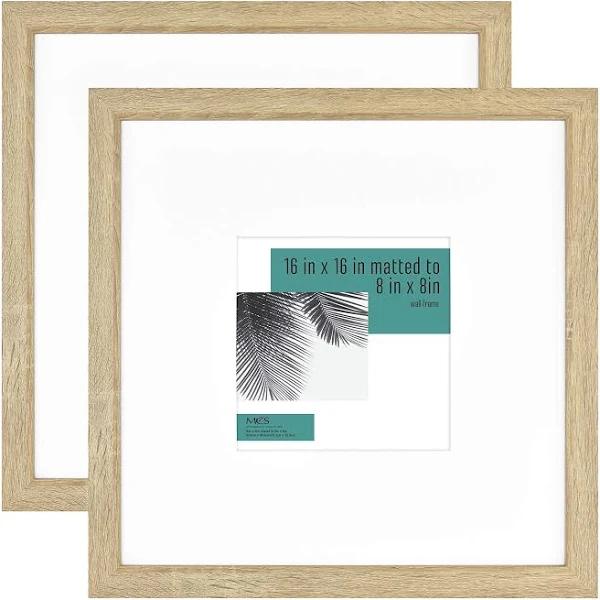 MCS Studio Gallery Frame, Natural Woodgrain, 16 x 16 in Matted To 8 x 8 in, 2 Pk