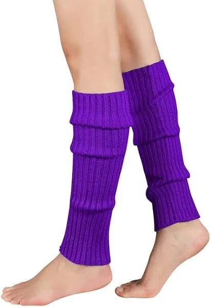 Pair of Womens Leg Warmers Disco Winter Knit Dance Party Crochet Legging Socks Costume - Purple - AfterPay & zipPay Available