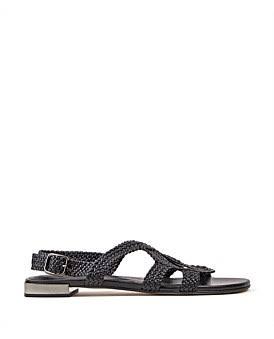 David Jones Edward Meller Satine Woven Sandal With Metal Heel in Black, Size 35 EU