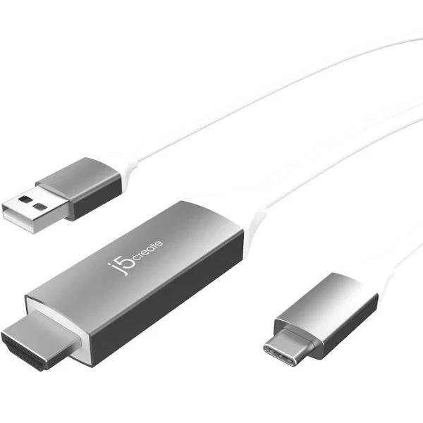 J5create JCC154G USB-C to 4K HDMI Cable With USB Type-A 5V Pass-Through Male USB-A