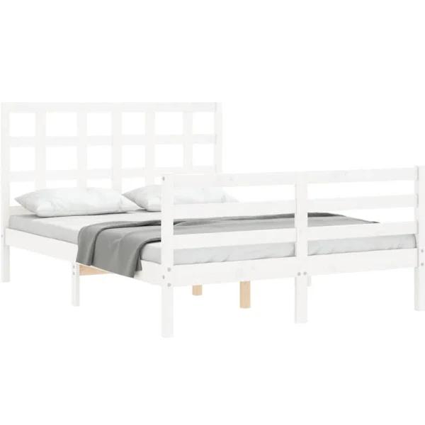 Bed Frame With Headboard White 137x187 cm Double Solid Wood