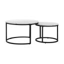 Oikiture Set of 2 Coffee Table Marble Round Nesting White & Black