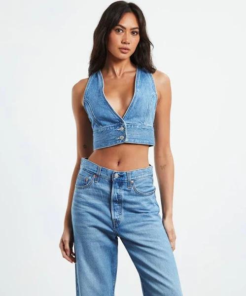 Levis Womens Raine Denim Crop Top Blue Size Medium