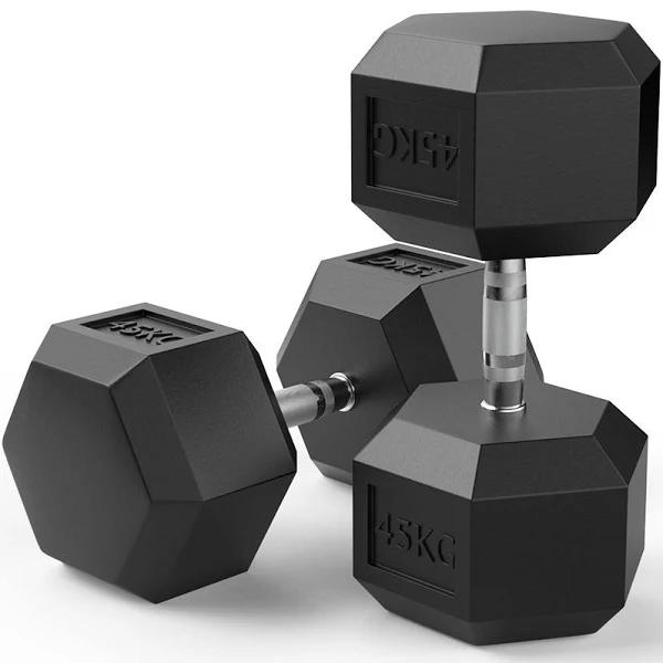 45kg Rubber Hex Dumbbell Pair