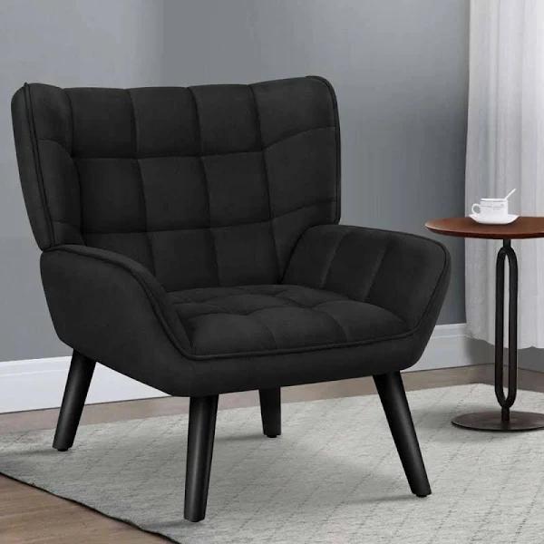 ALFORDSON Wooden Armchair Lounge Accent Chair Velvet Black