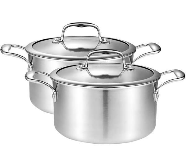 SOGA 2x 20cm Stainless Steel Soup Pot Stock Cooking Stockpot Heavy Duty Thick Bottom with Glass Lid