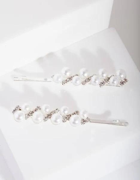 Lovisa Pearl & Diamante Silver Zig Zag Hair Pin Pack