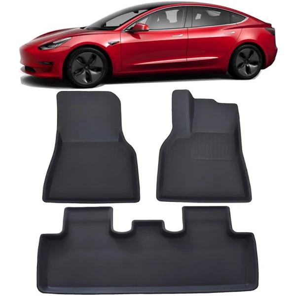 Tesla Model 3 Car Floor Mats 3D XPE Textured Look - Front and Rear Set 2017-2023