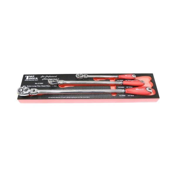 T&E Tools 3 Piece Drive Flex-Head Extra Long Handle Ratchet Set - 21585