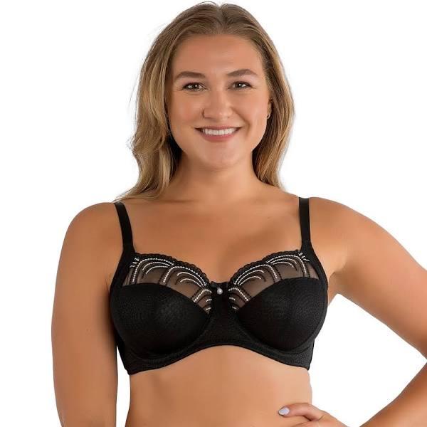 Parfait Pearl Wired Unlined Full Bust Bra with Embroidery in Black 16F