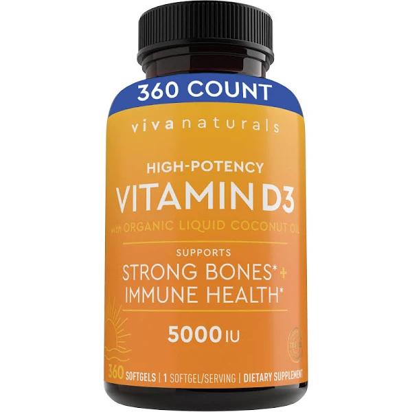 Vitamin D3 5000 IU, 360 Softgels - High Potency Vitamin D Made With