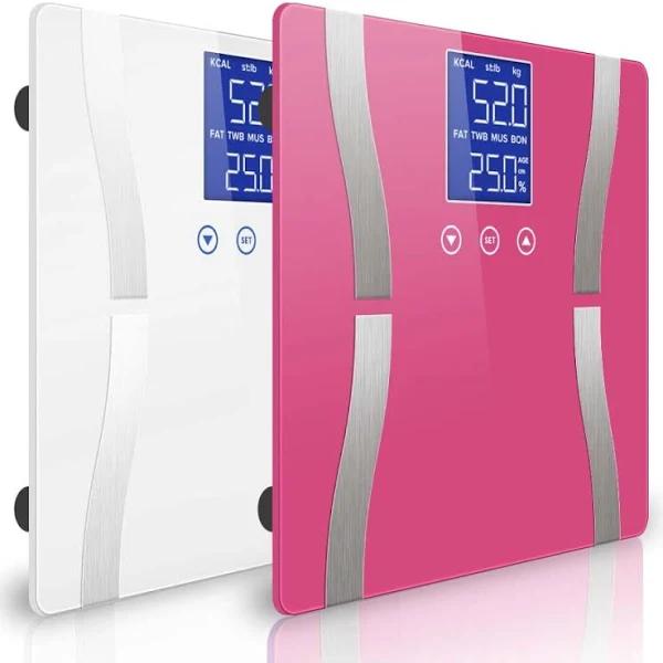 SOGA 2x Digital Body Fat Scale Bathroom Scales Weight Gym Glass Water LCD Pink/White