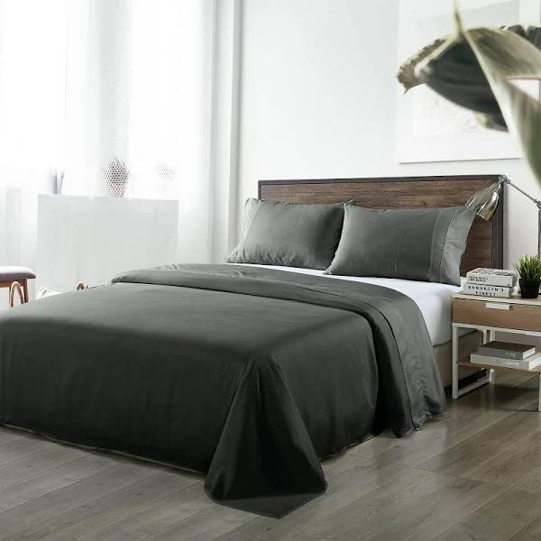 Royal Comfort Bamboo Blended Sheet & Pillowcases Set 1000TC Ultra Soft Bedding - King - Charcoal