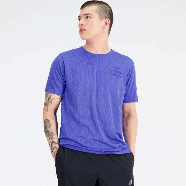 New Balance Men's Graphic Impact Run Short Sleeve - Marine Blue Heather - XS | INTERSPORT