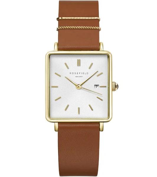 Rosefield The Boxy Watch White Cognac Gold