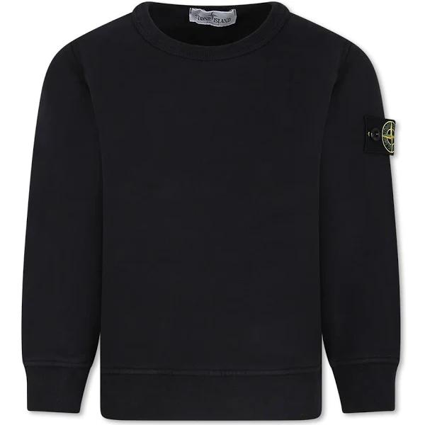 Stone Island Junior Black Crewneck Sweatshirt with Logo Patch in Cotton Boy - Boys