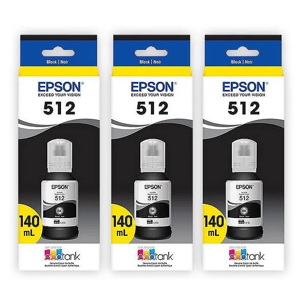 3 x Epson T512 EcoTank Black Ink Bottle Genuine