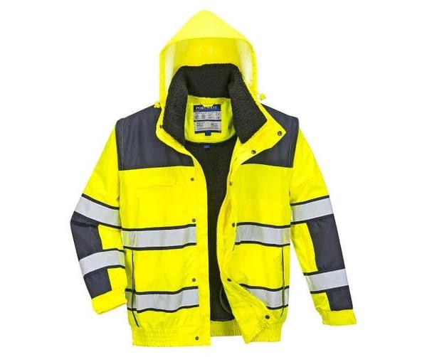 Portwest Mens Classic 3 in 1 Hi-Vis Winter Bomber Jacket Yellow/Navy 3XL