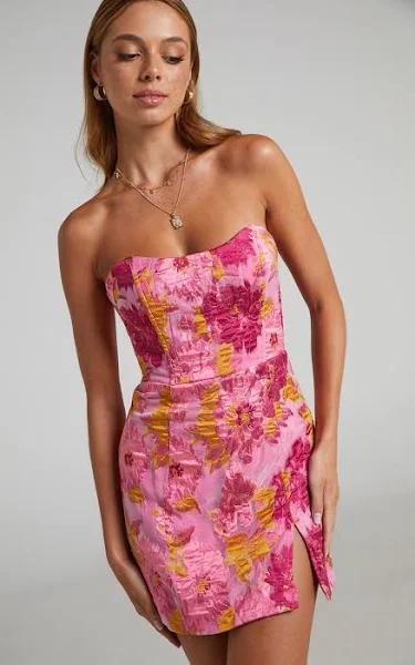 Brailey Mini Dress - Strapless Dress in Pink Jacquard | Cyber Monday Sale