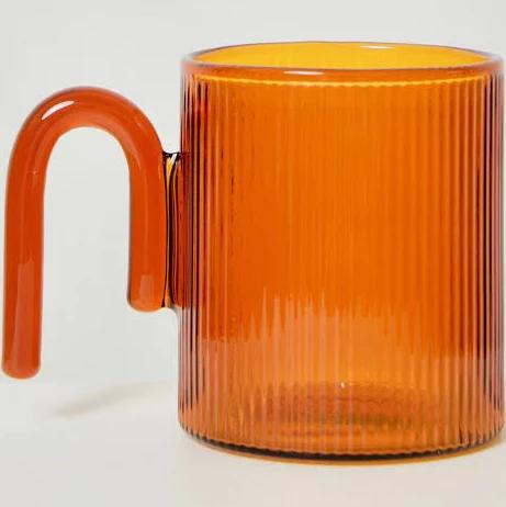 Archer Ribbed Glass Cup - Amber / Amber