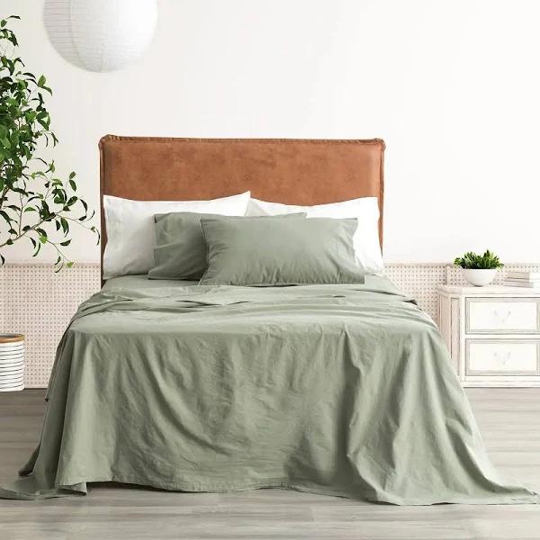 Park Avenue European Vintage Washed Cotton Sheet Set, Double / Fern