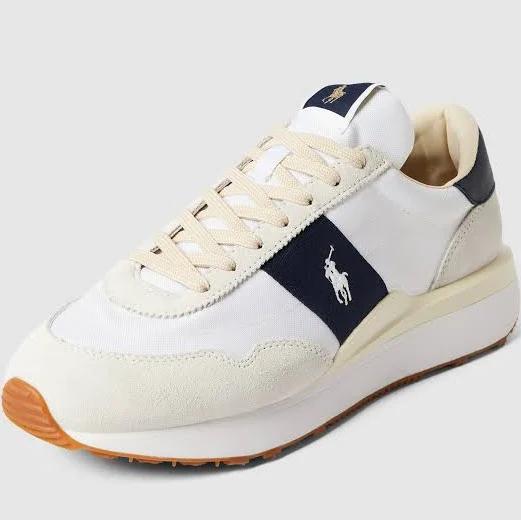 Polo Ralph Lauren Train '89 Sneakers in Cream/Navy With Pony logo-White