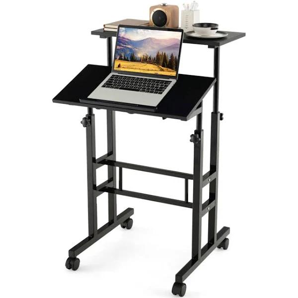 Giantex Mobile Sit Standing Desk Height Adjustable Stand Up Desk w/Tilting Desktop 2-Tier Computer Laptop Desk Home Office Black - AfterPay & zipPay