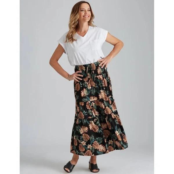 Millers Tiered Maxi Rayon Skirt - Womens - Khaki Multi Leaf