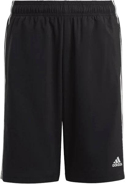 adidas-Essentials 3-Stripes Woven Shorts-Kids-Black / White-13-14