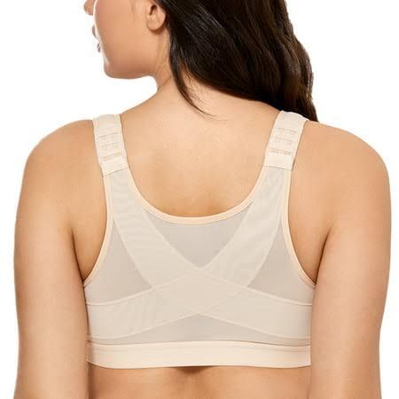 DELIMIRA Women's Full Coverage Front Closure Wire Free Back Support Posture Bra