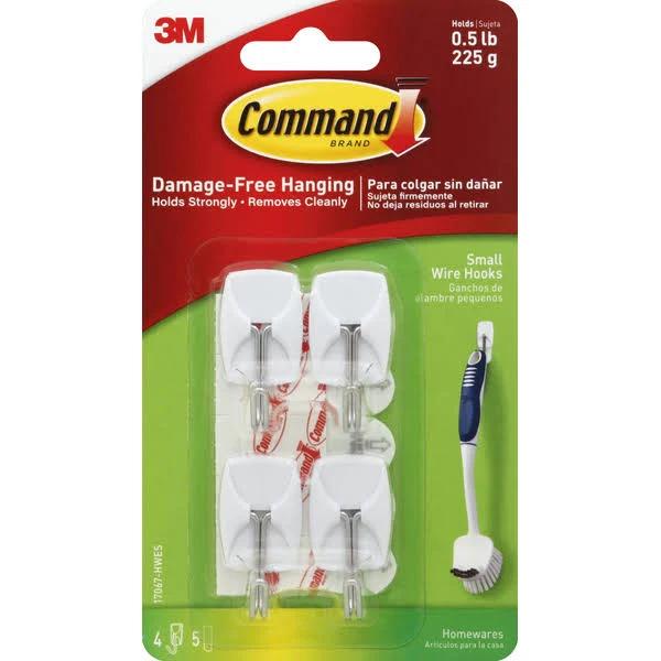 Command Small Wire Hooks, White - 4 Hooks & 5 Strips