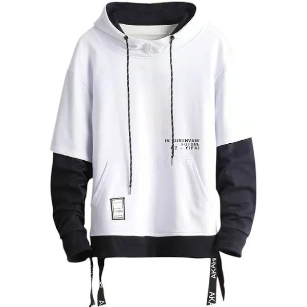 GURUNVANI Contrast Color Pullover Hoodie Mens Patchwork Hoodies