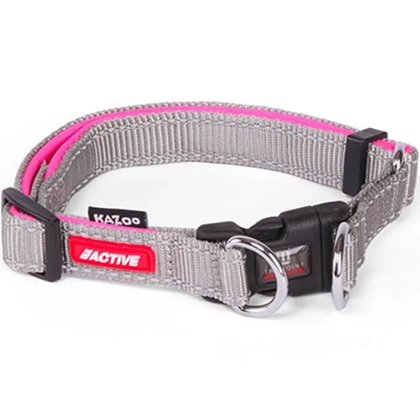 Kazoo Active Adjustable Nylon Dog Collar Silver & Pink Extra Large