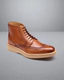 Men's Leather Brogue Boots - Dark Tan Brown by Charles Tyrwhitt