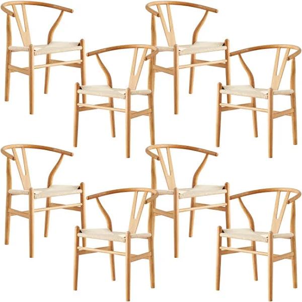 Anemone Set of 8 Wishbone Dining Chair Beech Timber Replica Hans Wenger Natural