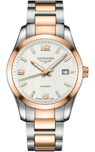 Original Longines Conquest Classic Automatic Silver Dial 18K Rose Gold Men's Watch L2.785.5.76.7