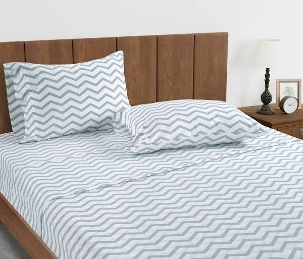 100% Organic Washed Cotton Quilt Cover Set - Chevron Blue Single