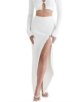 House of CB Womens Ivory Gioia High-Rise stretch-knit Maxi Skirt 14/16