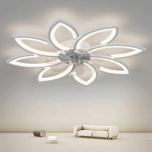 Modern Ceiling Light Fan Low Profile 6 Wind Speed 3 Color (90cm White)