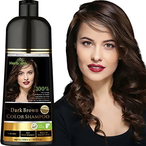 Herbishh Magic Hair Colour Dye Shampoo 500ml 3 in 1 - Dark Brown - AfterPay & zipPay Available