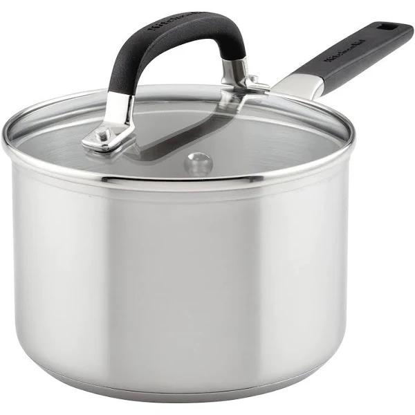 KitchenAid Stainless Steel Saucepan with Measuring Marks and Lid, 2 Quart, Brushed Stainless Steel