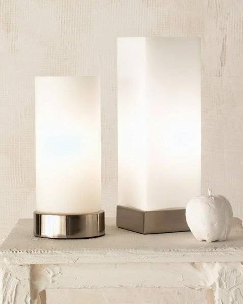 Rectangle Touch Lamp with Brushed Chrome Base and Opal Rectangle Glass