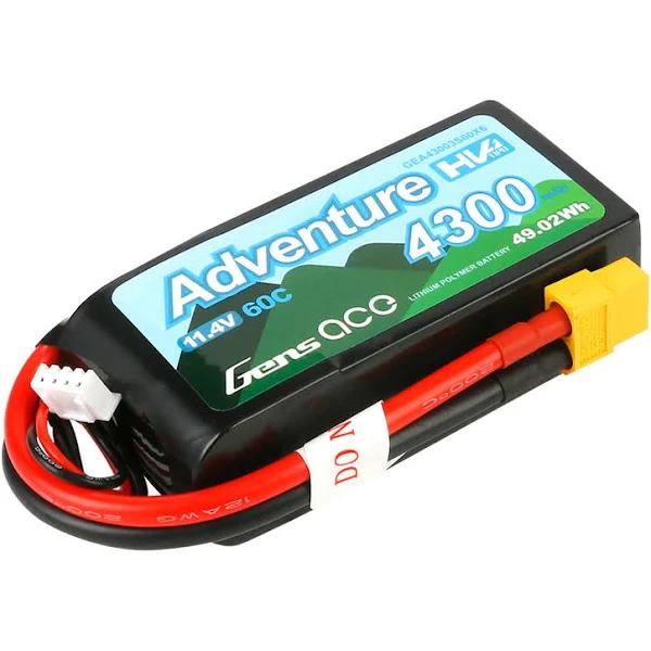 Gens Ace 3S Adventure 4300mAh 11.4V 60C Soft Case HV Lipo Battery (XT60)