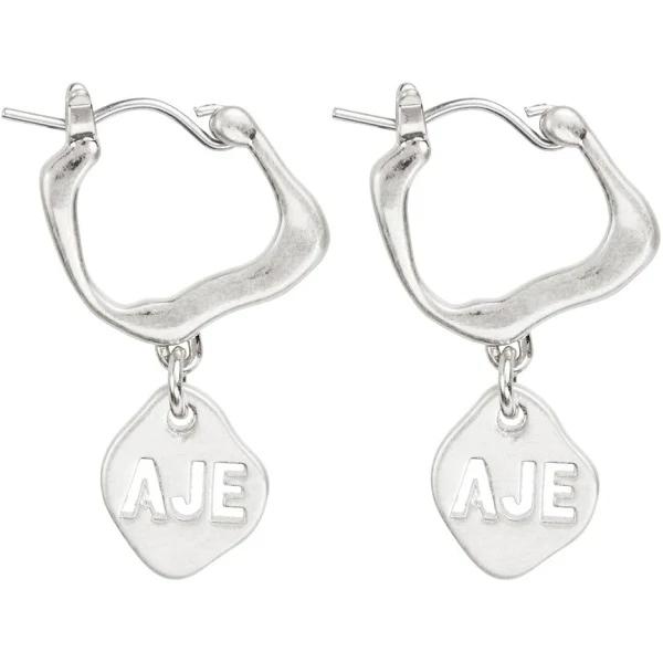 David Jones AJE Cutout Drop Hoop Earrings in Silver