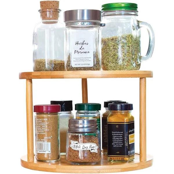 Two-Tier Bamboo Lazy Susan Turnable 25cm [6 Pack] Cabinets Pantry Spice Racks - AfterPay & zipPay Available